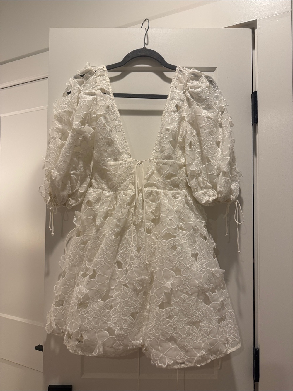 For Love and Lemons White Lace Puff Sleeve Mini Dress